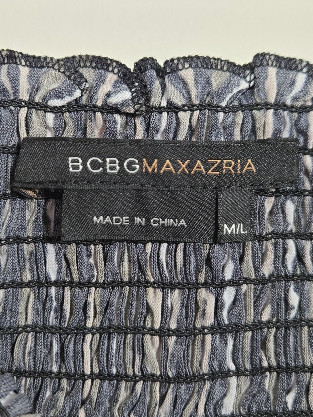 BCBGMaxAzria Black/Brown/Olive Smocked Striped Strapless Top, Size L ~ EUC - Picture 5 of 8